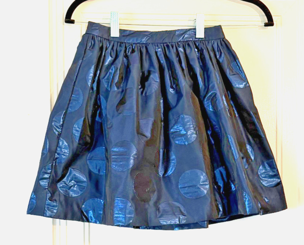 NWT Jacadi Navy Satin Polka Dot Shirt Waist Skirt, Girls size 8